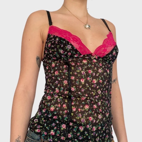 Dolce & Gabbana Vintage Black Floral mesh lace cami top bustier corset top S - Picture 14 of 14
